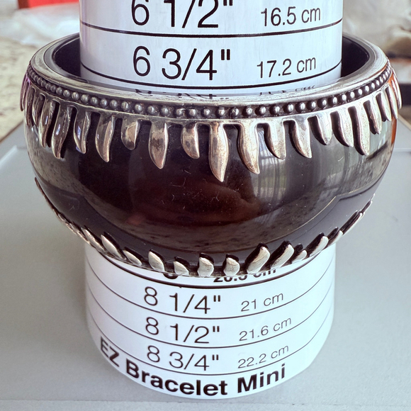 BIG Miriam Salat Mirim 34mm Black Resin Sterling Silver 925 Bangle Cuff Bracelet - Picture 9 of 10